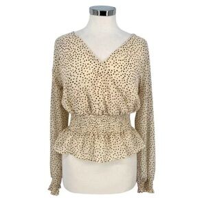 3/$20 bundle deal!!!!! Japna Beige Polka Dot Smocked Blouse